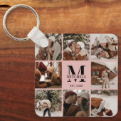 Blush Pink Couple Foto Collage | Monogramm-Geschen Schlüsselanhänger (Vorderseite)