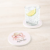 Blush Pink Crab with Hat Monogram Getränkeuntersetzer (Seite)