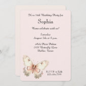 Blush Pink Cream Butterfly Birthday Einladung (Vorne/Hinten)