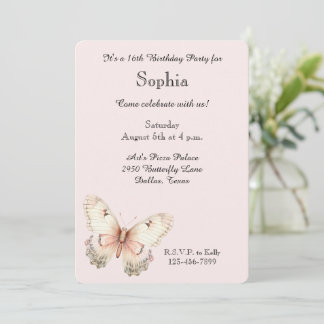 Blush Pink Cream Butterfly Birthday  Einladung