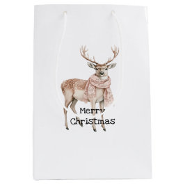 Blush Pink Cream Deer Christmas Mittlere Geschenktüte
