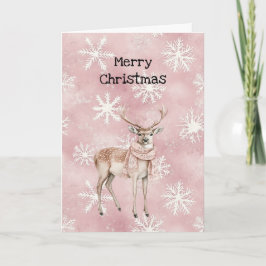 Blush Pink Cream Deer Scarf Snowflakes Christmas Karte