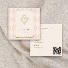 Blush Pink Cream Diamond Gold Frame Monogram Quadratische Visitenkarte