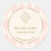 Blush Pink Cream Diamond Gold Frame Monogram Runder Aufkleber (Vorderseite)