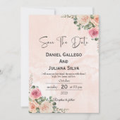 Blush Pink Cream Floral Hochzeit Speichern Sie das Einladung (Vorderseite)