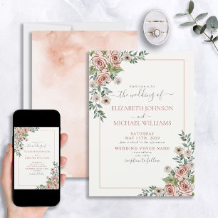 Blush Pink Cream Floral Script Wassercolor Hochzei Einladung