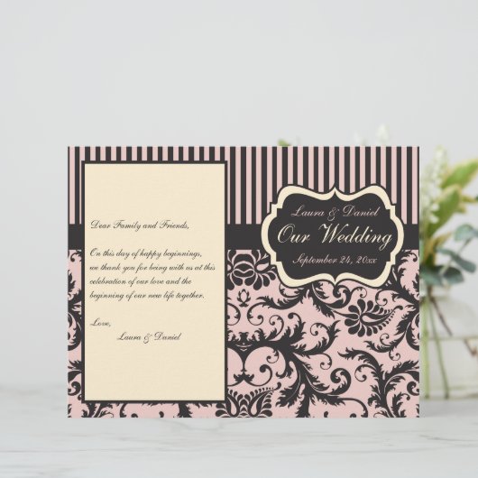Blush Pink, Cream, Gray Damask Hochzeitsprogramm (Stehend Vorderseite)