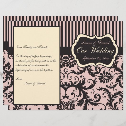 Blush Pink, Cream, Gray Damask Hochzeitsprogramm (Vorne/Hinten)
