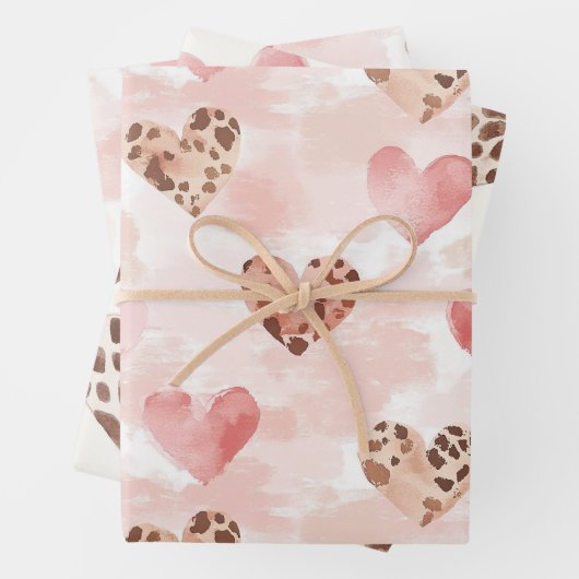 Blush Pink Cream Leopard Hearts Birthday Geschenkpapier Set (Beispiel)