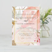 Blush Pink Cream Peach Sage Green Gold Hochzeit Einladung (Stehend Vorderseite)