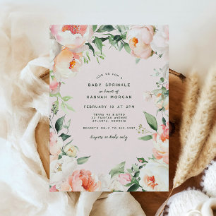 Blush Pink Cream Peony Floral Baby Girl Sprinkle Einladung