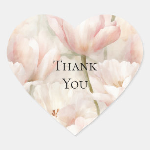 Blush Pink Cream Tulips Blume Danke Herz-Aufkleber
