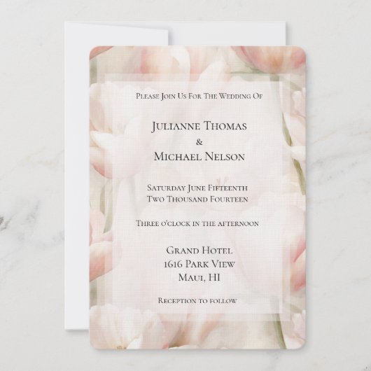 Blush Pink Cream Tulips Blume Romantische Hochzeit Einladung (Vorderseite)