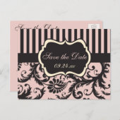 Blush Pink, Creme, Graue Damaske Save the Date Kar Ankündigungspostkarte (Vorne/Hinten)