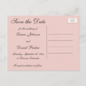 Blush Pink, Creme, Graue Damaske Save the Date Kar Ankündigungspostkarte (Rückseite)