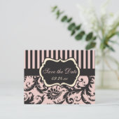 Blush Pink, Creme, Graue Damaske Save the Date Kar Ankündigungspostkarte (Stehend Vorderseite)