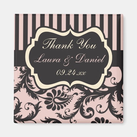 Blush Pink, Creme, Gray Damask Hochzeitsgunst Magnet (Vorne)