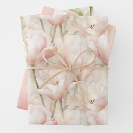 Blush Pink Creme Peach Tulips Brautparty Geschenkpapier Set (Beispiel)