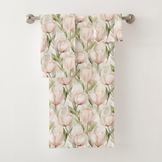 Blush Pink Creme Tulips Brautparty Badhandtuch Set (Insitu)