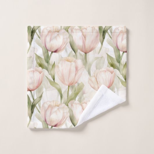 Blush Pink Creme Tulips Brautparty Badhandtuch Set (Waschlappen)