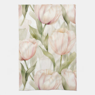 Blush Pink Creme Tulips Brautparty Geschirrtuch