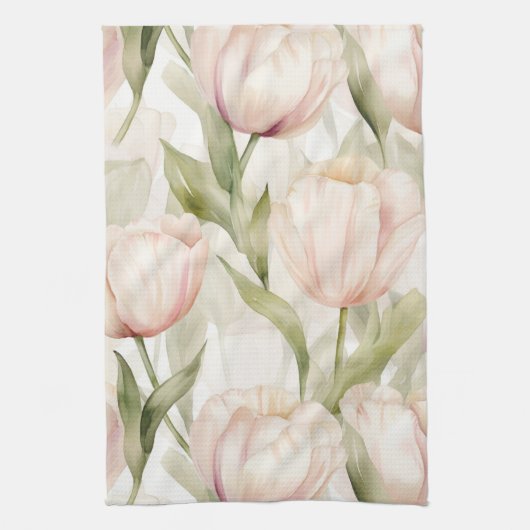 Blush Pink Creme Tulips Brautparty Geschirrtuch (Vertikal)