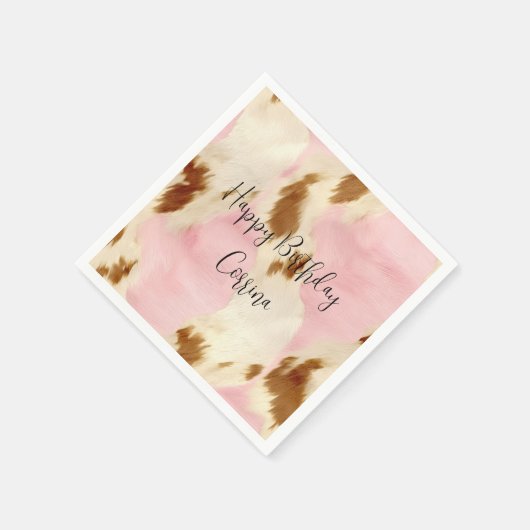 Blush Pink Creme White Brown Cowhid Serviette (Ecke)