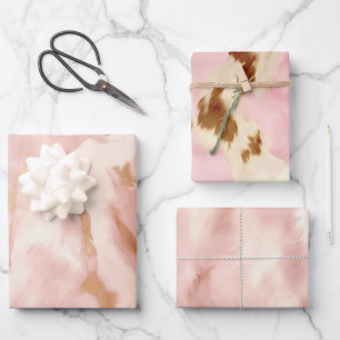 Blush Pink Creme White Gold Cowhide Geschenkpapier Set