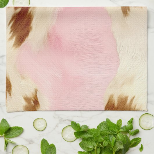 Blush Pink Creme White Gold Cowhide Geschirrtuch (Gefaltet)