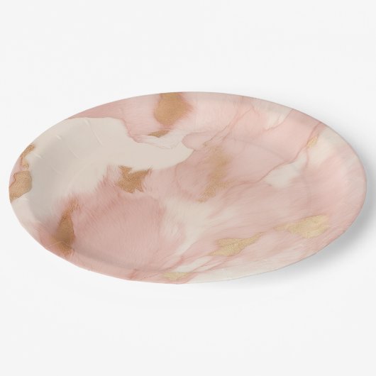 Blush Pink Creme White Gold Cowhide Pappteller (Schrägansicht)