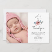 Blush Pink Cross Bloral Foto Taufe Dankeskarte (Vorderseite)