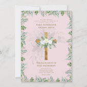Blush Pink Cross Katholic Nuptial Mass Wedding Einladung (Vorderseite)