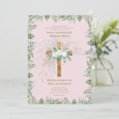 Blush Pink Cross Katholic Nuptial Mass Wedding Einladung (Stehend Vorderseite)