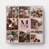 Blush Pink Custom Family Foto Collage | Monogramm Fotoplatte (Vorderseite)