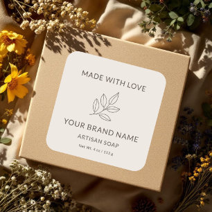 Blush Pink Custom Minimalistisch Label Botanischer Quadratischer Aufkleber