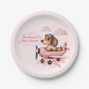 Blush Pink Dackel Flugzeug Babydusche Pappteller
