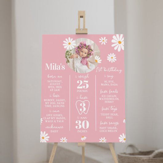 Blush Pink Daisy 1. Geburtstag Meilenstein Zeichen Poster