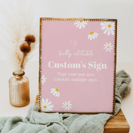 Blush Pink Daisy Birthday Party Table Sign Poster