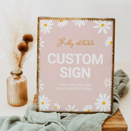 Blush Pink Daisy Birthday Party Table Sign Poster