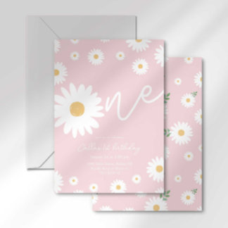 Blush Pink Daisy Einladung zum 1. Geburtstag