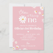 Blush Pink Daisy Einladung zum ersten Geburtstag (Vorderseite)