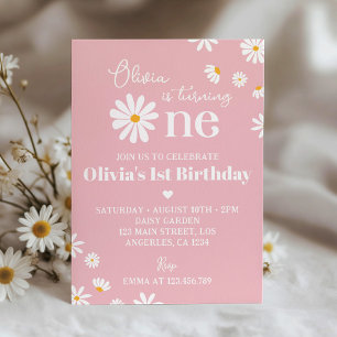 Blush Pink Daisy Einladung zum ersten Geburtstag
