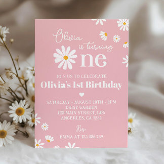 Blush Pink Daisy Einladung zum ersten Geburtstag