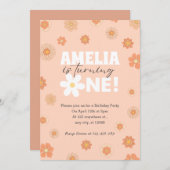 Blush Pink Daisy Einladung zum ersten Geburtstag (Vorne/Hinten)