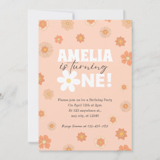 Blush Pink Daisy Einladung zum ersten Geburtstag