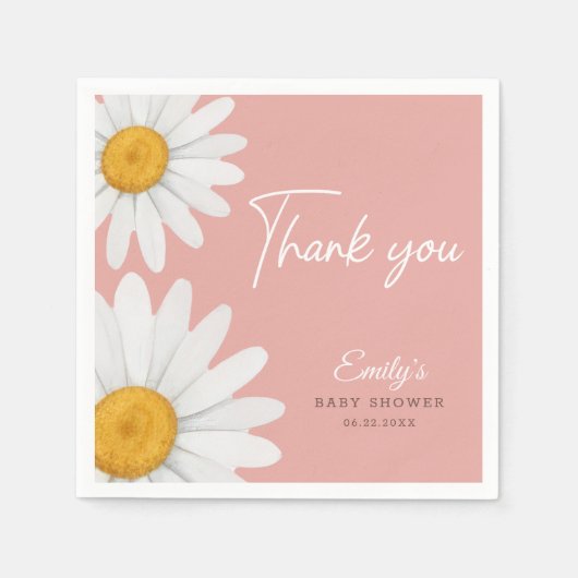 Blush Pink Daisy Floral Baby Shower Thank You Serviette (Vorderseite)