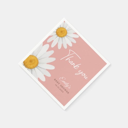 Blush Pink Daisy Floral Baby Shower Thank You Serviette (Ecke)