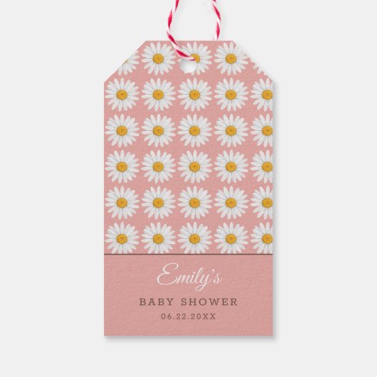 Blush Pink Daisy Floral Pattern Baby Shower Geschenkanhänger (Rückseite)