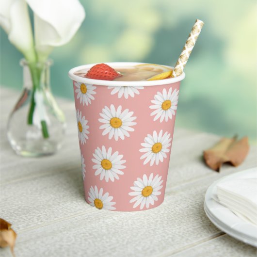 Blush Pink Daisy Floral Pattern Baby Shower Pappbecher (In Situ)