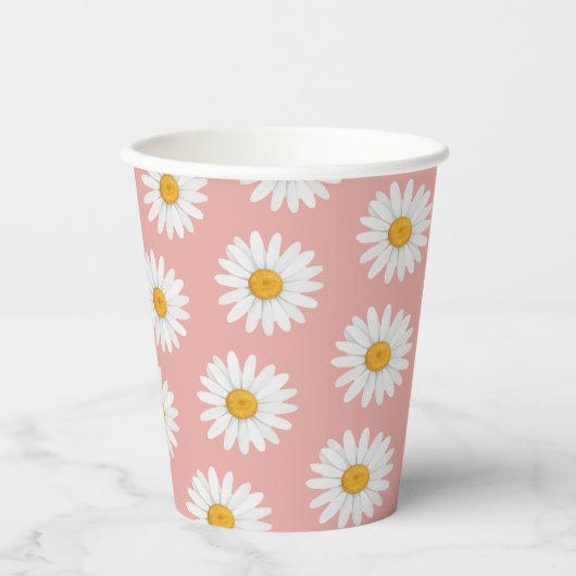 Blush Pink Daisy Floral Pattern Baby Shower Pappbecher (Vorderseite)